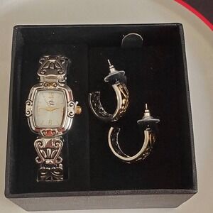 Glam & Glo Two-toned Watch and Earrings Gift Set NWOT Silver and Gold Tone